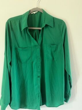Emerald Green Button-Up Blouse